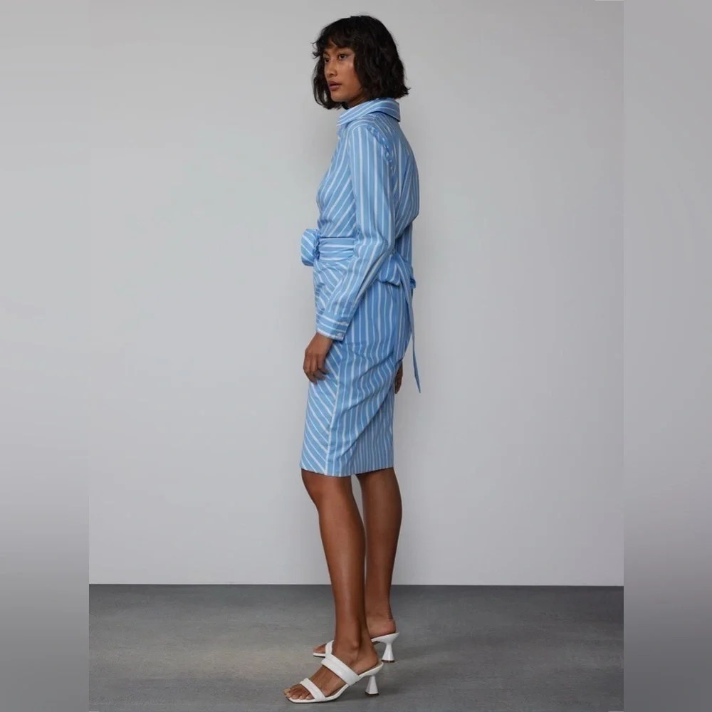 NYC Long Sleeve Rosette Stripe Shirt Dress​